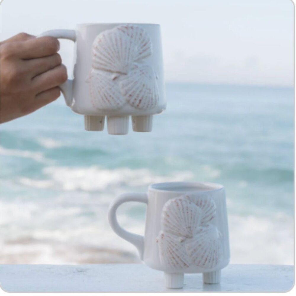 Beachly - The Morning Tide Set of 2 Shell-Inspired Ceramic Mugs